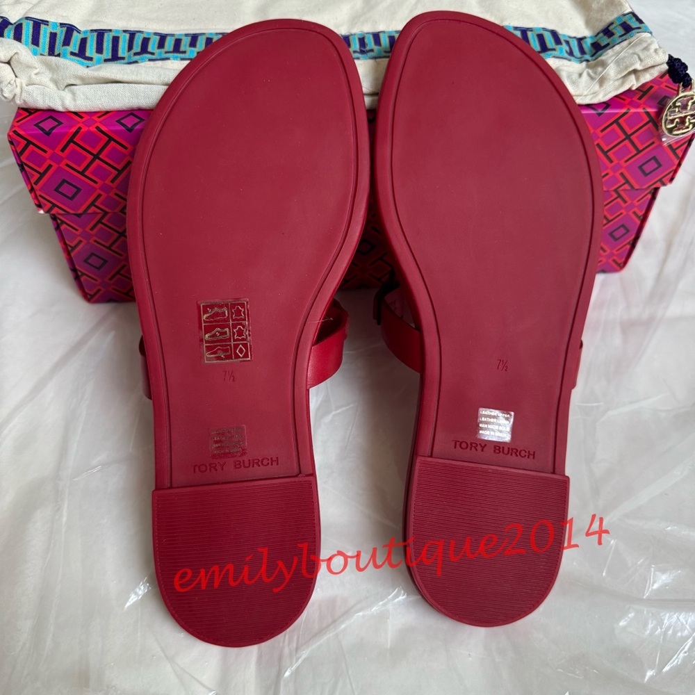 NIB Tory Burch Miller Size 7.5 Tory Red Calf Leather Sandals 90582 - Picture 9 of 10